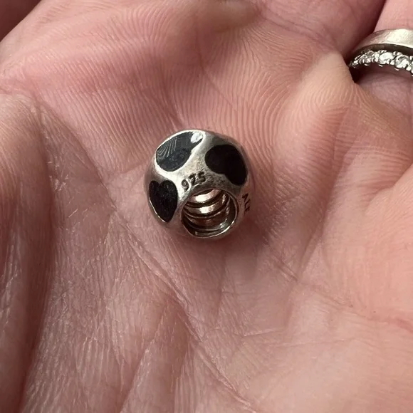 Pandora Sterling Silver Black Enamel Hearts Charm - Picture 3 of 8